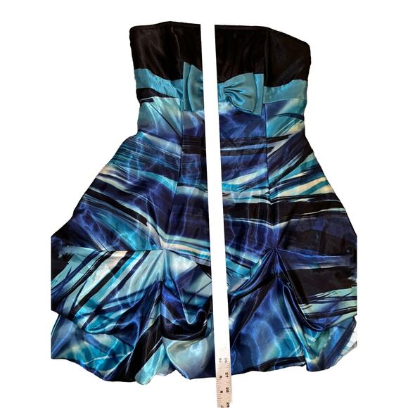 Jessica McClintok Gunne Sax 5 LBD Blue Strapless Satin Fit Flare Dress Blue Bow‎ - Picture 11 of 13